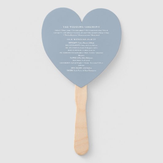 Elegante Dusty Blue Wedding Program Heart Handwaaier (Achterkant)