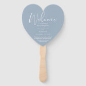 Elegante Dusty Blue Wedding Program Heart Handwaaier (Voorkant)
