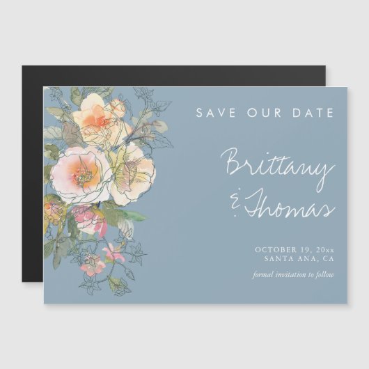 Elegante Dusty Blue Wedding Save the Date Magnet Magnetische Uitnodiging (Voorkant / Achterkant)