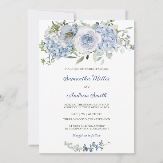 Elegante Dusty Blue Wedding Sjabloon Kaart (Voorkant)