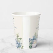 Elegante Dusty Blue White Floral 50ste Verjaardag Papieren Bekers (Links)
