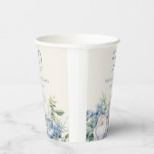 Elegante Dusty Blue White Floral 50ste Verjaardag Papieren Bekers (Rechts)