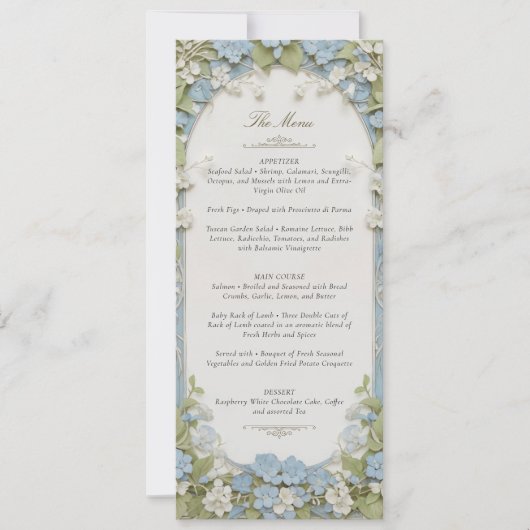 Elegante Dusty Blue & White Floral Monogram Kaart (Voorkant)