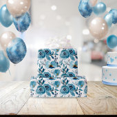 Elegante Dusty Blue White Floral Waterverf Cadeaupapier