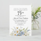Elegante Dusty Blue White Flowers 75e Jubileum Kaart (Staand voorkant)