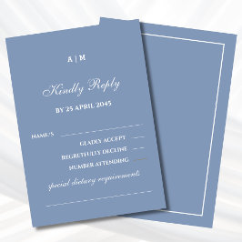 Elegante Dusty Blue White Modern Wedding RSVP Kaar