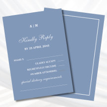 Elegante Dusty Blue White Modern Wedding RSVP Kaar