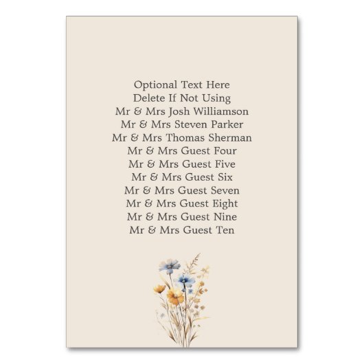 Elegante Dusty Blue Wildflower bruiloft receptie Kaart (Achterkant)