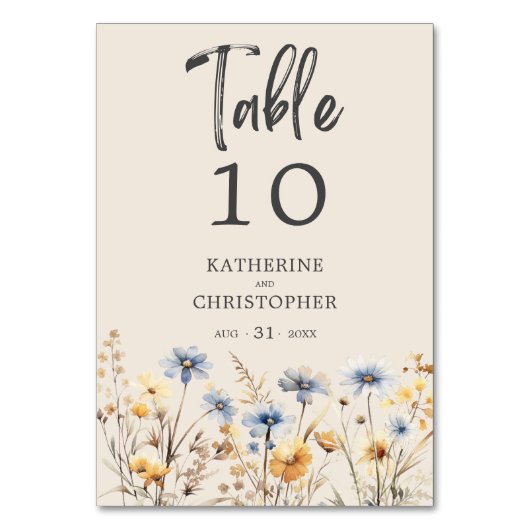 Elegante Dusty Blue Wildflower bruiloft receptie Kaart (Voorkant)