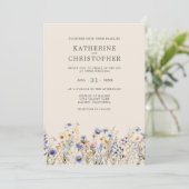 Elegante Dusty Blue Wildflower Budget Beige Weddin Kaart (Staand voorkant)
