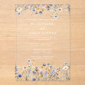 Elegante Dusty Blue Wildflowers Huwelijk Clear Acryl Uitnodigingen (Voorkant)