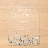 Elegante Dusty Blue Wildflowers Wedding Clear Arch Acryl Uitnodigingen (Voorkant)
