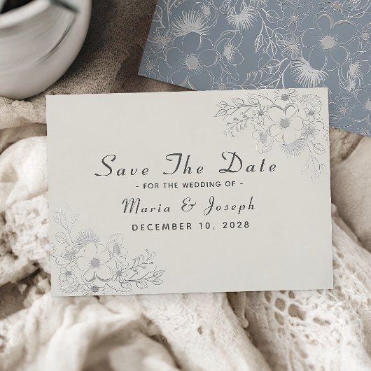 Elegante Dusty Blue Winter Wedding Save Date Save The Date