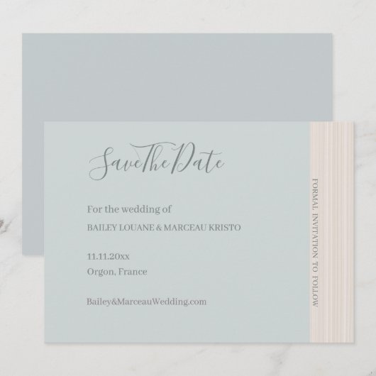 Elegante Dusty Blue Wood Grain Save The Date Weddi Kaart (Voorkant / Achterkant)