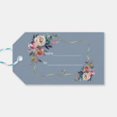 Elegante Dusty BlueMisty Roos Gold Wedding Cadeaulabel (Achterkant Horizontaal)