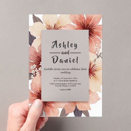 Elegante Dusty Blush Roze Waterverf Bloemen Huweli Acryl Uitnodigingen (Insitu (Draagbaar))