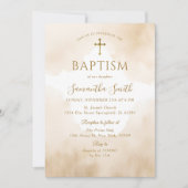 Elegante Dusty Brown Waterverf Gold Cross doop Kaart (Voorkant)