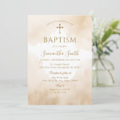 Elegante Dusty Brown Waterverf Gold Cross doop Kaart (Staand voorkant)