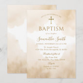 Elegante Dusty Brown Waterverf Gold Cross doop Kaart (Voorkant / Achterkant)