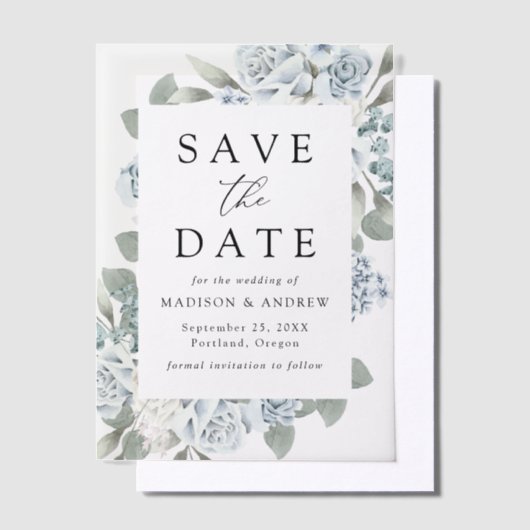 Elegante Dusty Floral Wedding Save the Date Vellum Uitnodigingen (Offset)