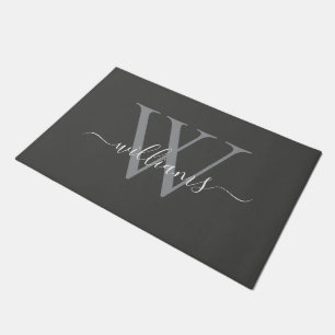 Elegante Dusty Grey Custom Monogram Script Naam Deurmat