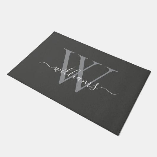 Elegante Dusty Grey Custom Monogram Script Naam Deurmat (Schuin)