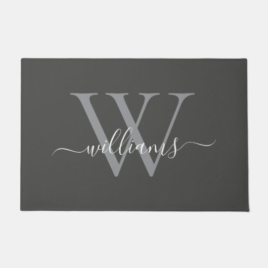 Elegante Dusty Grey Custom Monogram Script Naam Deurmat (Voorkant)