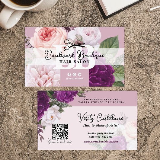 Elegante Dusty Mauve Bloemensalon Stylist QR Visitekaartje