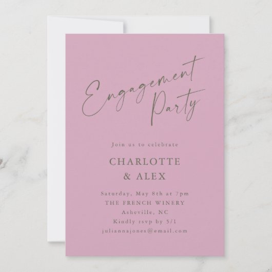 Elegante Dusty Mauve Calligraphy Engagement Party Kaart (Voorkant)