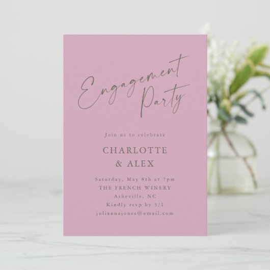Elegante Dusty Mauve Calligraphy Engagement Party Kaart (Staand voorkant)
