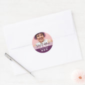 Elegante Dusty Mauve Script naam & aangepaste foto Ronde Sticker (Envelop)