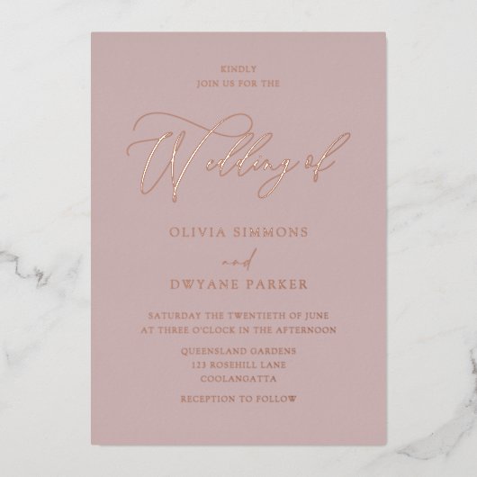 Elegante Dusty Pink Wedding Roos Gold Folie Uitnodiging (Voorkant)