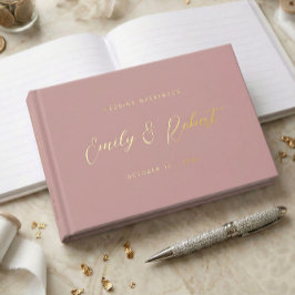 Elegante Dusty Roos Gouden Kalligrafie Trouwfoto Gastenboek