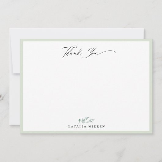 Elegante Dusty Sage Kalligrafie Dank u Notitiekaartje (Voorkant)