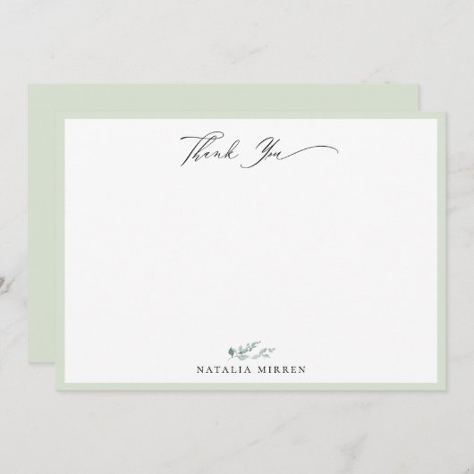 Elegante Dusty Sage Kalligrafie Dank u Notitiekaartje (Voorkant / Achterkant)