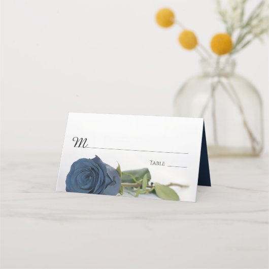 Elegante Dusty Steel Blue Roos Wedding Write-In Plaatskaartje (Voorkant)