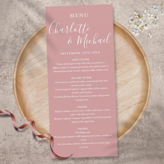Elegante Duty Rose handgeschreven trouwmenu Menu