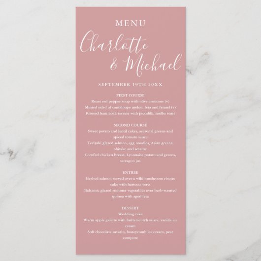 Elegante Duty Rose Signature Script Trouwmenu Menu (Voorkant)