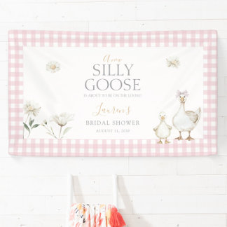 Elegante Dwaas Ganzen Fantasie Roze Boog Baby Show Spandoek