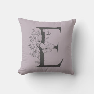 Elegante E Boho Bloemige Monogram Initiaal Lila Gr Kussen