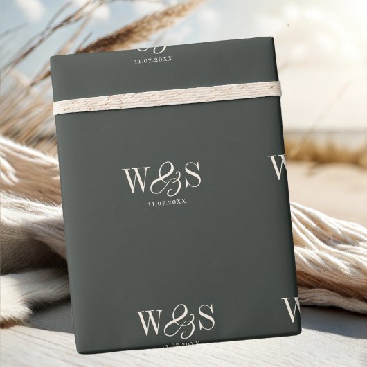 Elegante ebbenhouten initiaal bruidsparen cadeaupapier