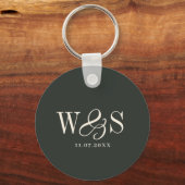 Elegante ebbenhouten initiaal bruidsparen sleutelhanger (Voorkant)