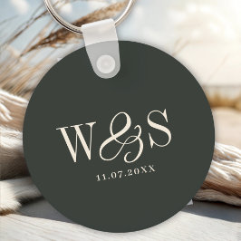 Elegante ebbenhouten initiaal bruidsparen sleutelhanger