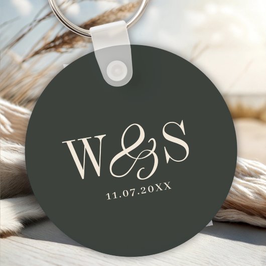 Elegante ebbenhouten initiaal bruidsparen sleutelhanger