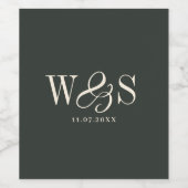 Elegante ebbenhouten initiaal bruidsparen wijn etiket (Enkel label)