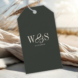 Elegante ebbenhouten initiële huwelijksparen cadeaulabel