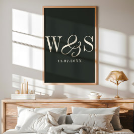Elegante ebbenhouten koppel initials bruiloft poster