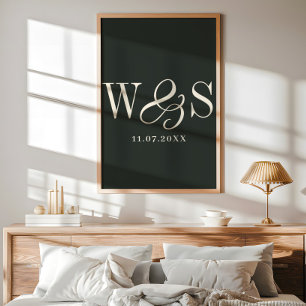 Elegante ebbenhouten koppel initials bruiloft poster