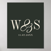 Elegante ebbenhouten koppel initials bruiloft poster (Voorkant)