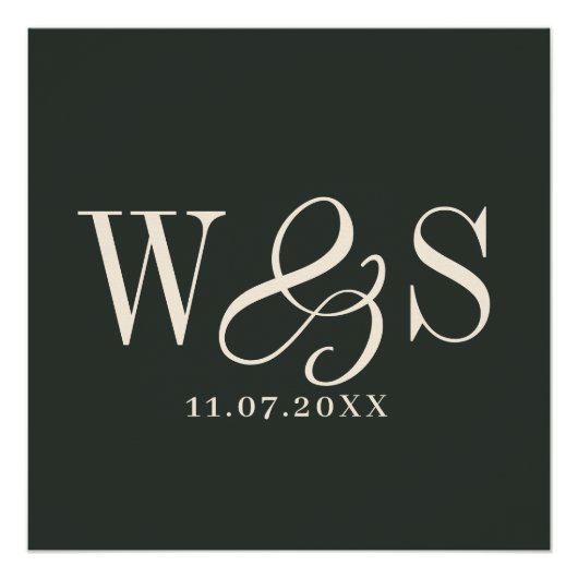 Elegante ebbenhouten paar initialen bruiloft perfect poster (Voorkant)